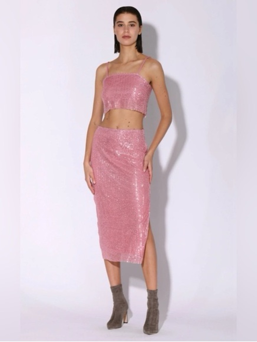 NEW Walter Baker Crista Pink Sequin Midi Skirt Size UK 12/US 8 Sparkle $268